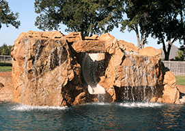 <p>Give your pool some incredible water action with a water feature, such as a grotto, a unique waterslide, or an exciting pool waterfall. </p>
